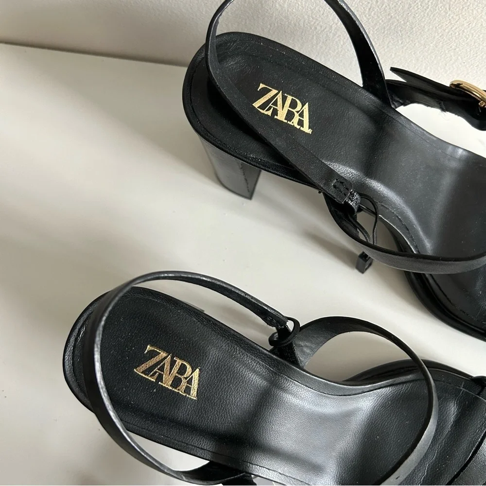 ZARA Black Block Heel Sandals Size 40 NEW - Picture 6 of 8